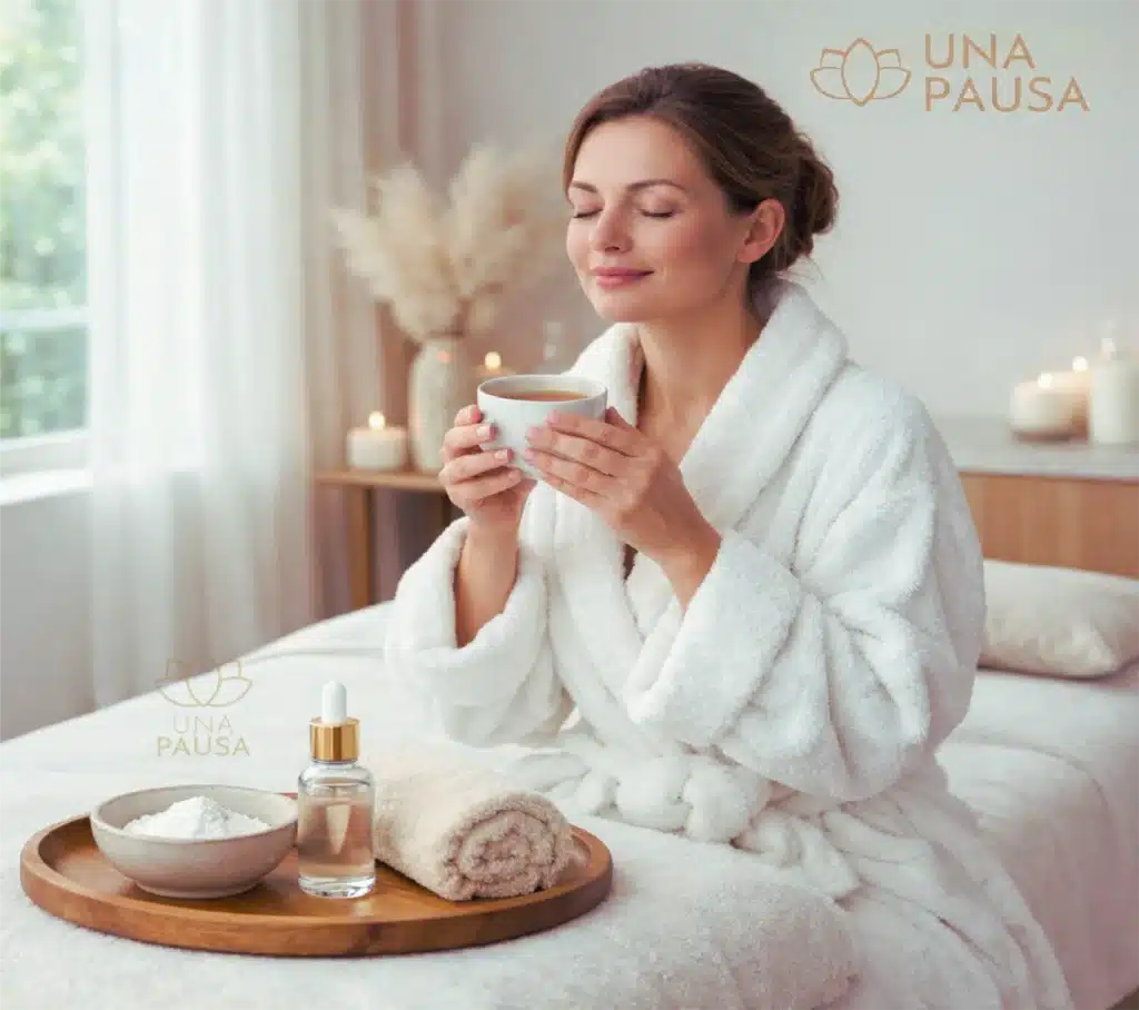 Consultante disfrutando de un masaje de relajación en Flores durante el protocolo Mi Pausa.