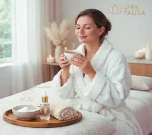 Consultante disfrutando de un masaje de relajación en Flores durante el protocolo Mi Pausa.